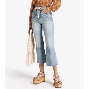 NWT Zimmermann Cassia Cropped Jean Faded Stone Rope Belt Kick Flare Rigid 26